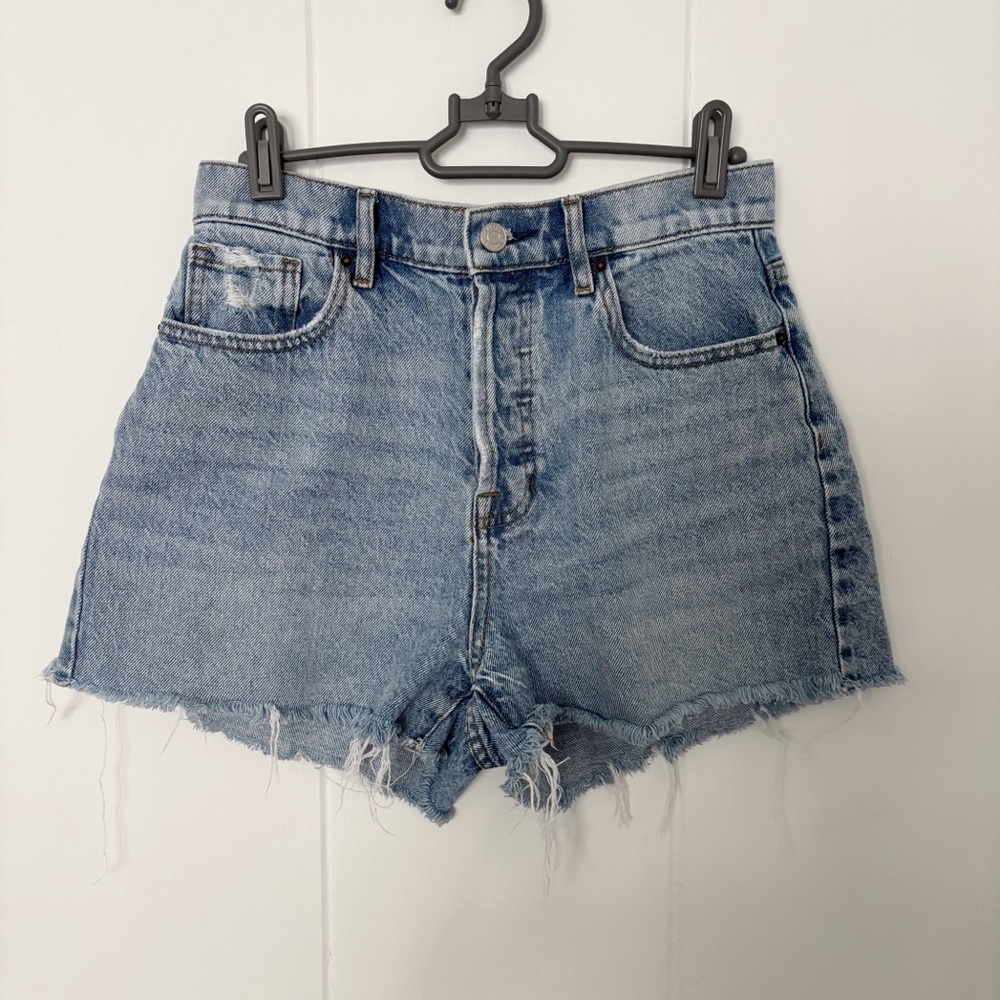 PacSun High-Rise Icon Distressed Blue Denim Shorts Size 27